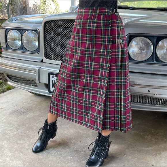 🔥Vintage John Morrison Edinburgh Kilt 100% Wool Tartan Paid Pleated Wrap Skirt - Picture 2 of 15